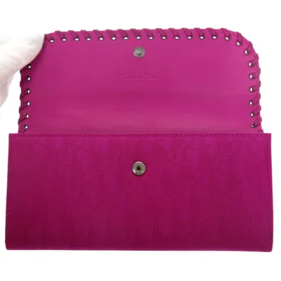 Pre-owned Dior Christian  Purple Nylon Canvas Leather Long Wallet (tri-fold) ()