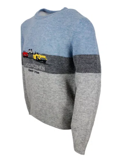 Jacob Cohen Color Block Crew Neck Sweater In Gray