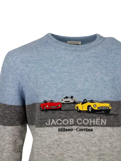 Jacob Cohen Color Block Crew Neck Sweater In Gray