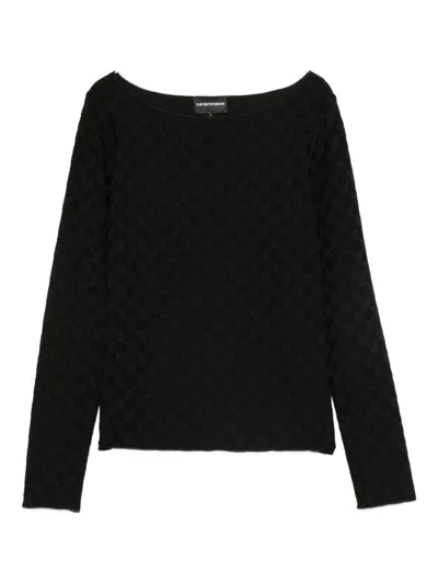Emporio Armani Women's Jacquard Jersey Sweater With Geometric Pattern In Black