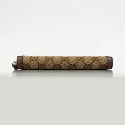 Pre-owned Gucci Beige Brown Canvas Leather Long Wallet (bi-fold) () In Multi