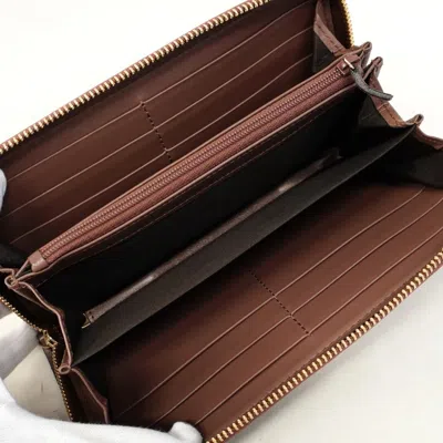 Pre-owned Gucci Beige Brown Canvas Leather Long Wallet (bi-fold) () In Multi