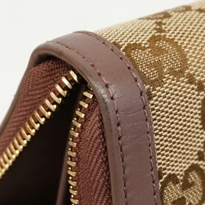 Pre-owned Gucci Beige Brown Canvas Leather Long Wallet (bi-fold) () In Multi