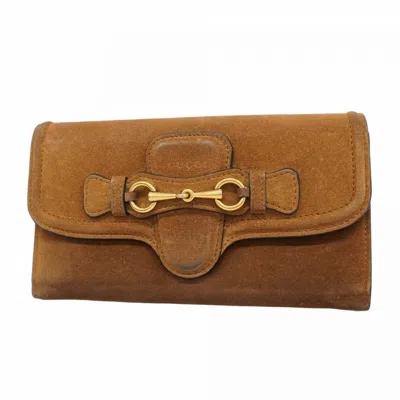 Pre-owned Gucci Brown Suede Long Wallet (bi-fold) ()