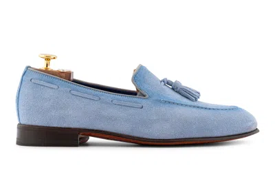 Harris Shoes 1913 Mocassino In Suede Con Pon Pon Celeste In Blue