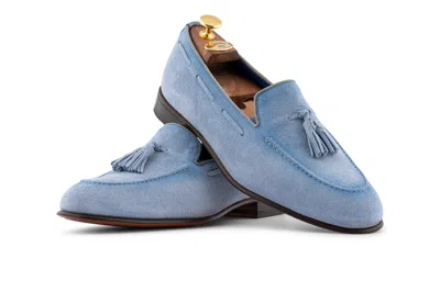 Harris Shoes 1913 Mocassino In Suede Con Pon Pon Celeste In Blue