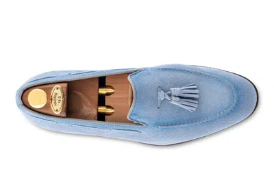 Harris Shoes 1913 Mocassino In Suede Con Pon Pon Celeste In Blue