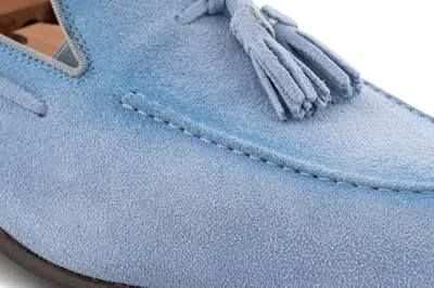 Harris Shoes 1913 Mocassino In Suede Con Pon Pon Celeste In Blue