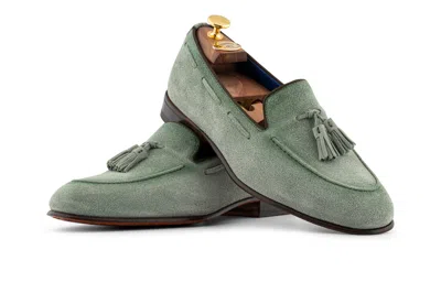 Harris Shoes 1913 Mocassino In Suede Con Pon Pon Salvia In Green