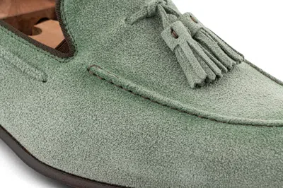 Harris Shoes 1913 Mocassino In Suede Con Pon Pon Salvia In Green