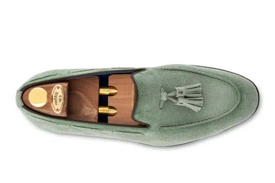 Harris Shoes 1913 Mocassino In Suede Con Pon Pon Salvia In Green