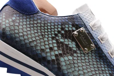 Harris Shoes 1913 Sneaker In Pelle Di Pitone Ed Effetto Coccodrillo In Blue