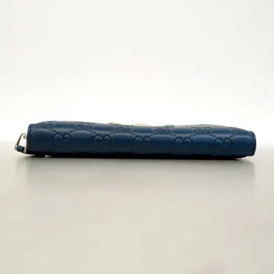 Pre-owned Gucci Navy Leather Long Wallet (bi-fold) () In Blue