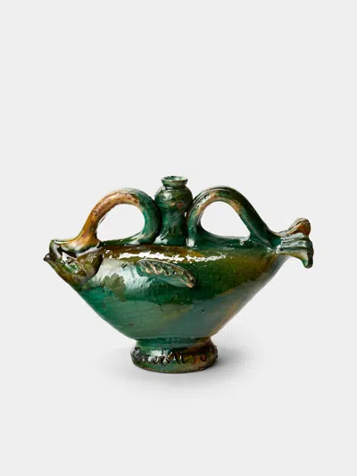 Antique And Vintage 1990s Condurso Face Ceramic Vessel (12.5in/32cm) In Green
