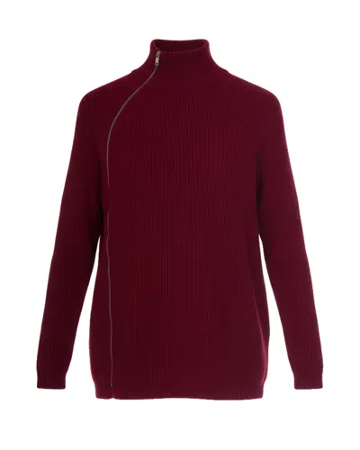 Alpha Studio Zip-up Funnel-neck Cardigan In Burgundy