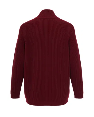 Alpha Studio Zip-up Funnel-neck Cardigan In Burgundy