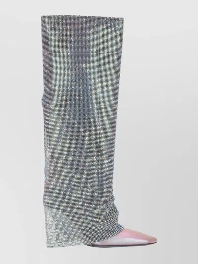 Benedetta Bruzziches Knee-high Rhinestone Pointed Toe Boots In Silver