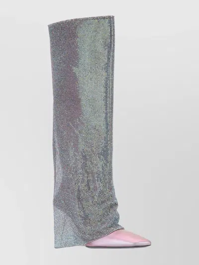 Benedetta Bruzziches Knee-high Rhinestone Pointed Toe Boots In Silver