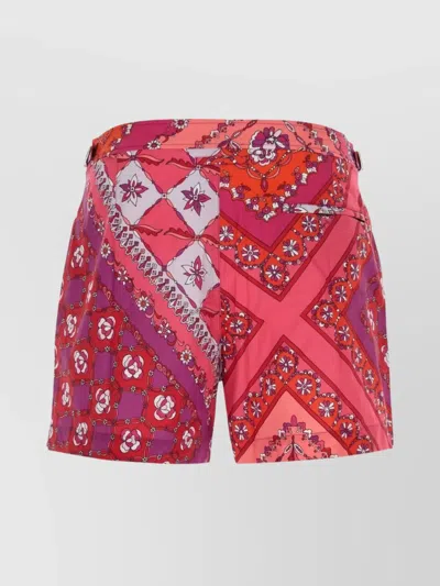 Pucci Floral Pattern Swim Trunks And Pockets In Multi