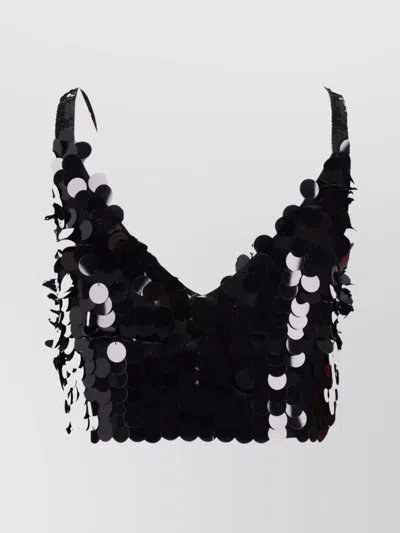 P.a.r.o.s.h Sequin Cropped Sleeveless V-neck Lingerie In Black