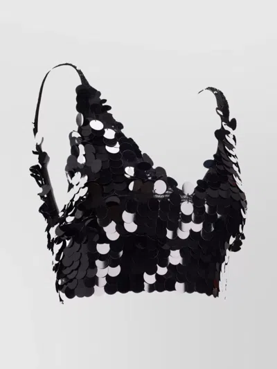 P.a.r.o.s.h Sequin Cropped Sleeveless V-neck Lingerie In Black