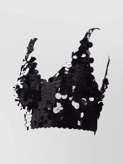 P.a.r.o.s.h Sequin Cropped Sleeveless V-neck Lingerie In Black