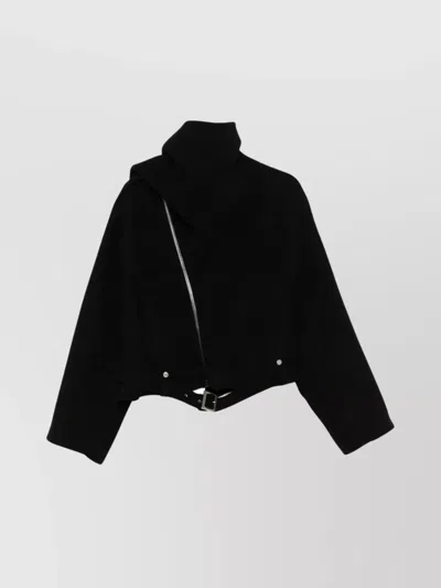 Rick Owens Cropped Flight Jacket Scarf Detail In Black