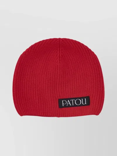 Patou Ribbed Knit Beanie Hat In Red