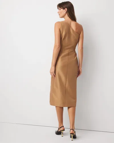 White House Black Market One-shoulder Stretch Taffeta Midi Dress In Brown