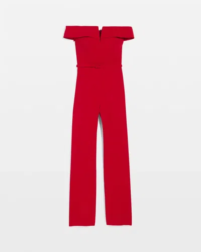 White House Black Market Petite Off-the-shoulder Crepe Jumpsuit In Red