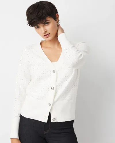 White House Black Market Petite Embellished Cardigan Sweater In White