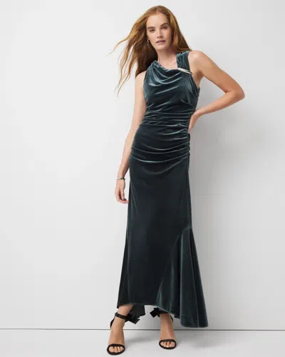 White House Black Market Peekaboo Back Velvet Dress In Green