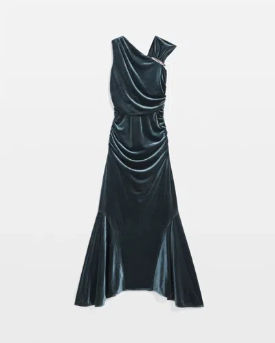 White House Black Market Peekaboo Back Velvet Dress In Green