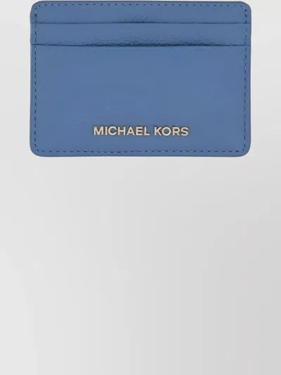 Michael Kors Logo Embossed Card Holder With Textured Finish In Blue