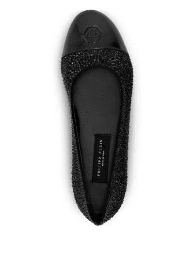 Philipp Plein Strass Logo Ballerina Flats In Black
