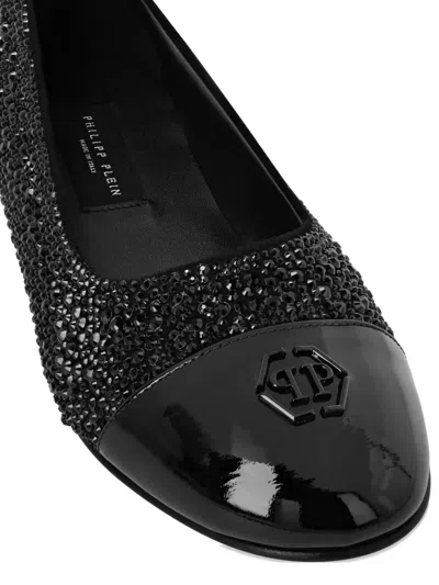 Philipp Plein Strass Logo Ballerina Flats In Black