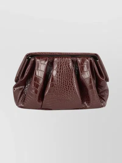 Themoirè Crocodile Texture Pleated Clutch Bag In Burgundy