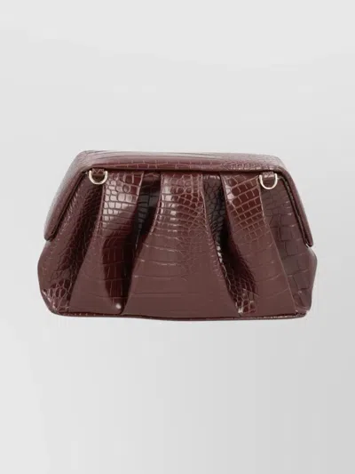 Themoirè Crocodile Texture Pleated Clutch Bag In Burgundy
