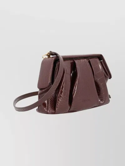 Themoirè Crocodile Texture Pleated Clutch Bag In Burgundy