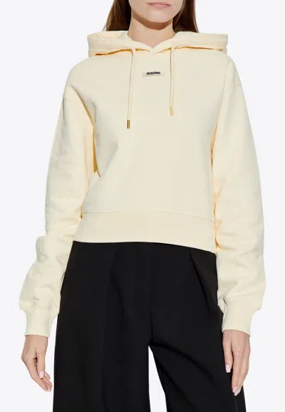 Jacquemus Gros Grain Cropped Hooded Sweatshirt In Yellow