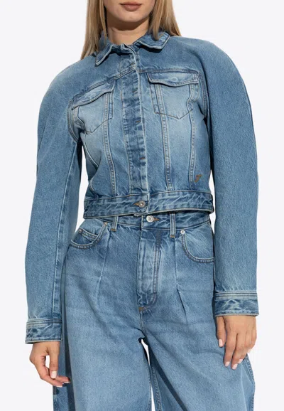 Jacquemus Ovalo Cropped Denim Jacket In Blue