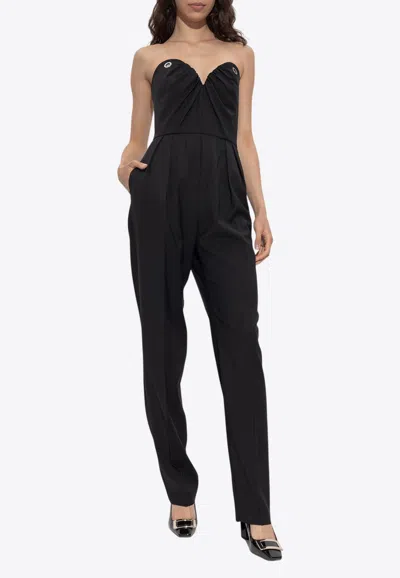 Max Mara Gabrielle Strapless Wool Jumpsuit In Black