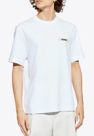 Jacquemus Le T-shirt Gros Grain White T-shirt With Logo Patch On The Front In Cotton Man In Multi