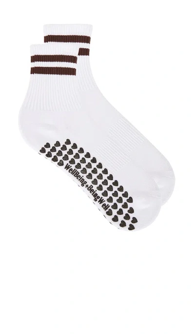 Wellbeing + Beingwell Striped Half Crew Grip Sock In White