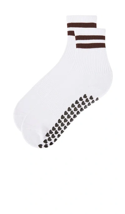 Wellbeing + Beingwell Striped Half Crew Grip Sock In White