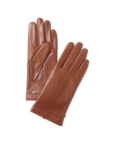 Bruno Magli Logo Cuff Cashmere-lined Leather Gloves In Brown