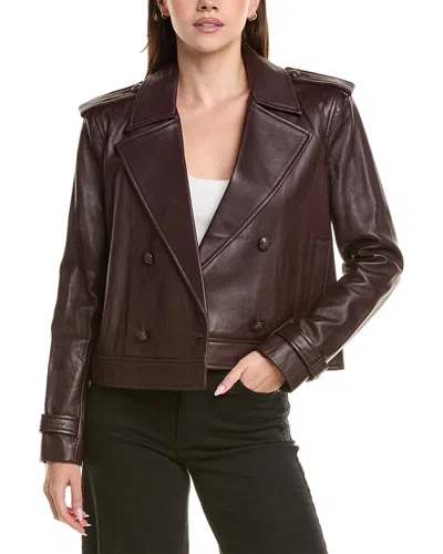 L'agence Xoey Cropped Leather Trench Coat In Brown