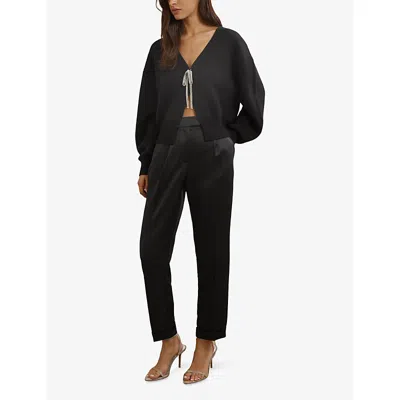 Reiss Womens Black Beau Bow-embellished Stretch Cashmere-blend Cardigan In Black