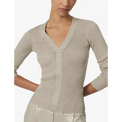 Reiss Womens Champagne Lula V-neck Knitted Top In Gray