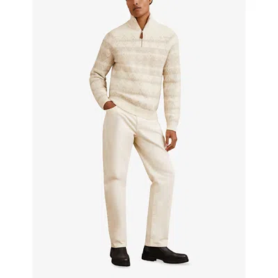 Reiss Mens Winter White Oatmeal Claus Half-zip Wool-blend Fairisle Jumper Xs In Neutral